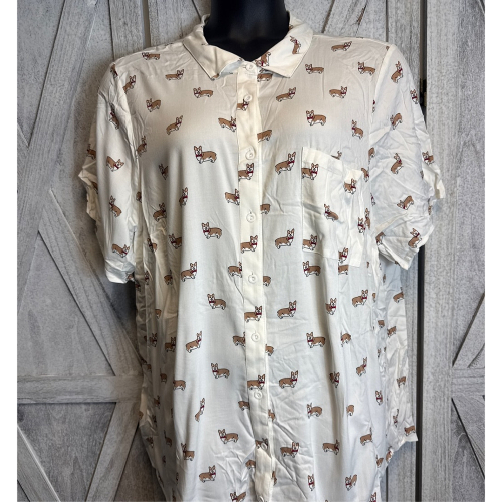 Women's TORRID White Corgi Print Button Down Shirt 4X